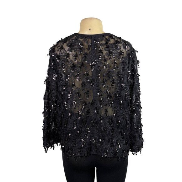 Chicos Womens Black Embroidered Sheer Jacket Sequins Details Sz 3 - Picture 3 of 10